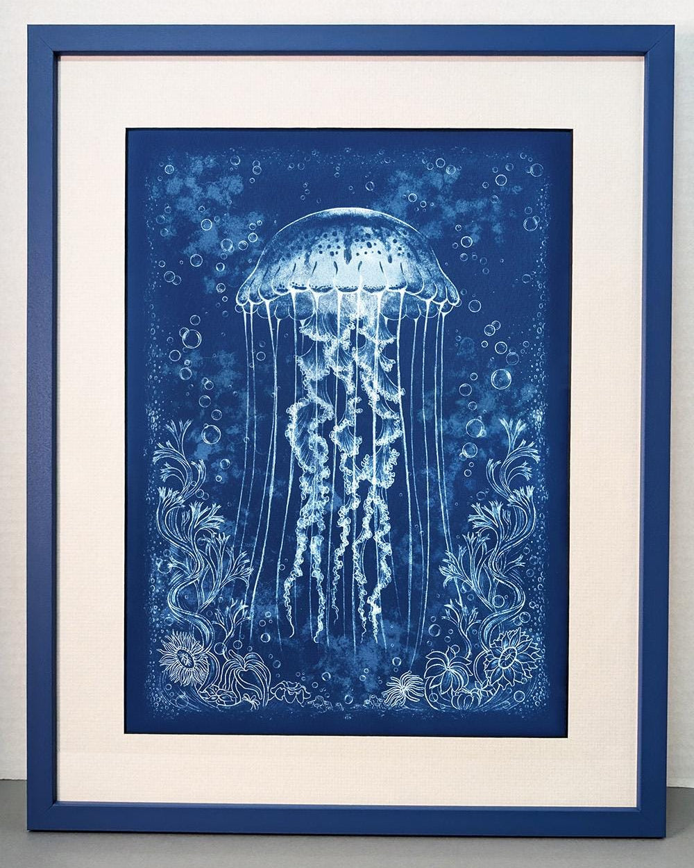 Purple-Striped Jellyfish - Handmade Cyanotype Print