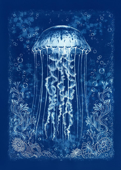Purple-Striped Jellyfish - Handmade Cyanotype Print